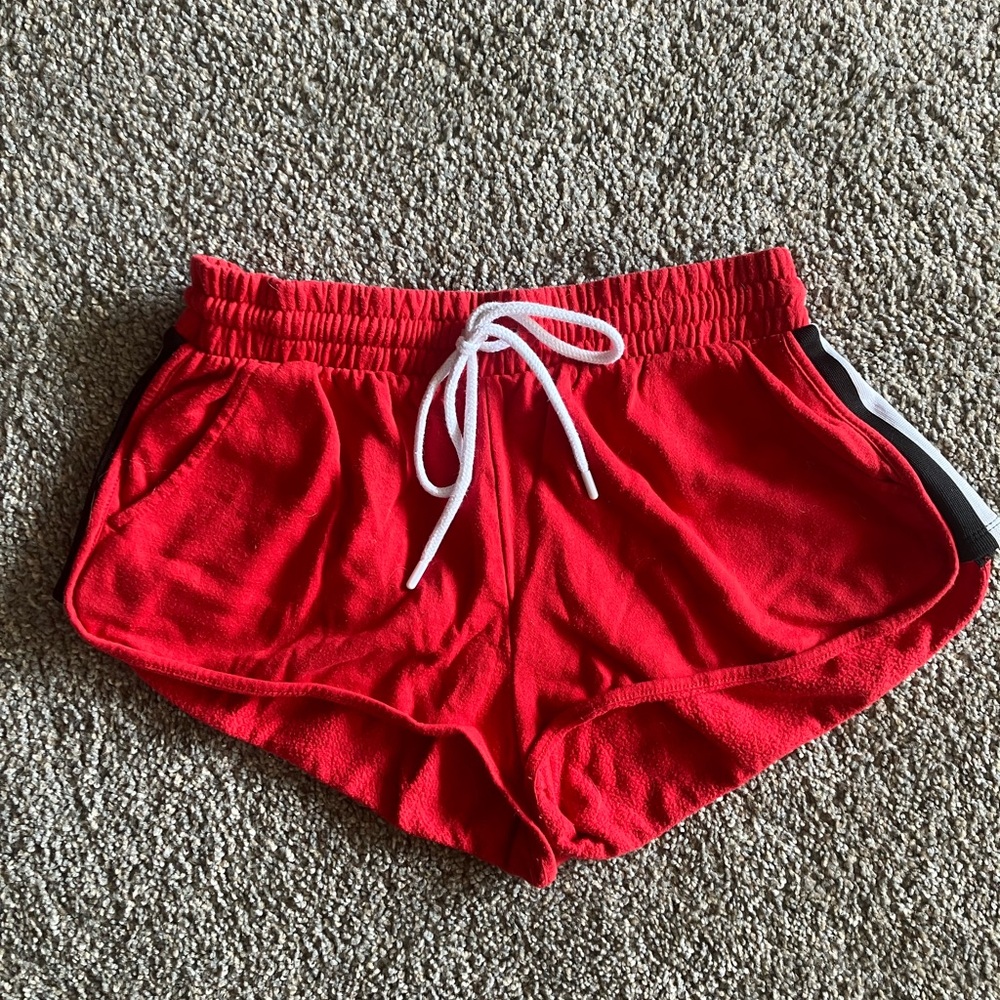 Garage Red Women's Athletic Shorts with Black and White Accents